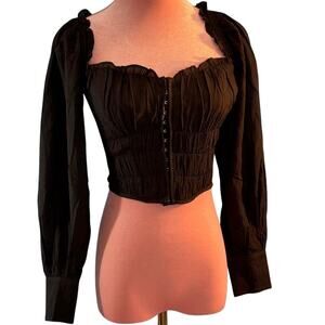 NWOT ASTR Corset Style Crop Top Long Sleeve Puff Sleeve Hook & Eye Close XS